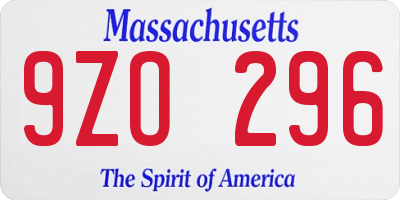 MA license plate 9ZO296