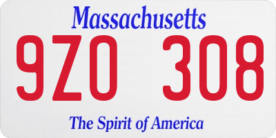 MA license plate 9ZO308