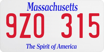 MA license plate 9ZO315