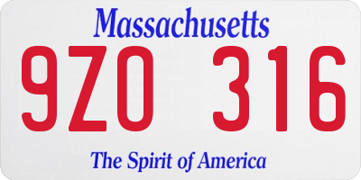 MA license plate 9ZO316