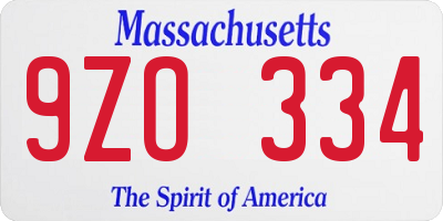 MA license plate 9ZO334