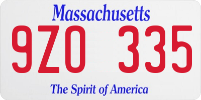 MA license plate 9ZO335