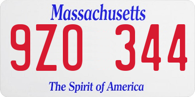 MA license plate 9ZO344