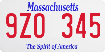 MA license plate 9ZO345