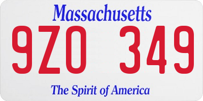 MA license plate 9ZO349