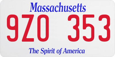 MA license plate 9ZO353