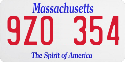 MA license plate 9ZO354