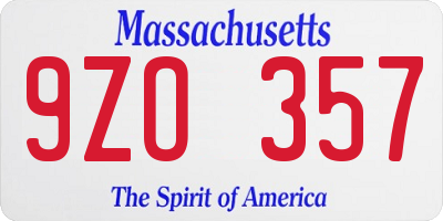 MA license plate 9ZO357