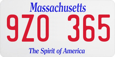 MA license plate 9ZO365