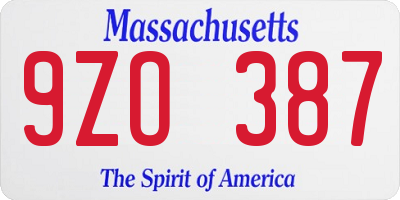 MA license plate 9ZO387