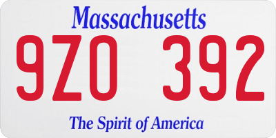 MA license plate 9ZO392