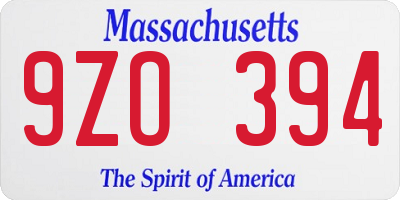 MA license plate 9ZO394