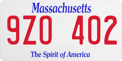 MA license plate 9ZO402
