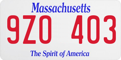 MA license plate 9ZO403