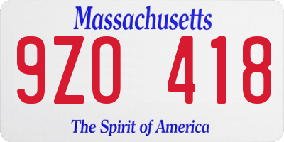 MA license plate 9ZO418