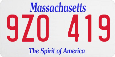 MA license plate 9ZO419