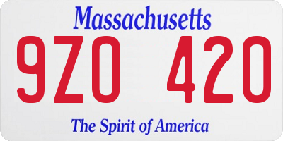 MA license plate 9ZO420