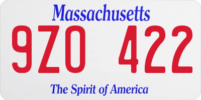 MA license plate 9ZO422