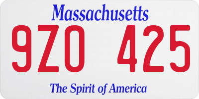 MA license plate 9ZO425