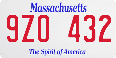 MA license plate 9ZO432