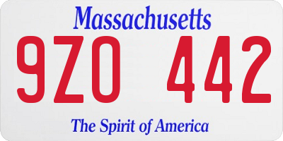 MA license plate 9ZO442