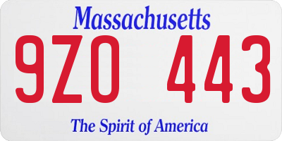 MA license plate 9ZO443