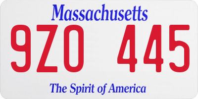 MA license plate 9ZO445