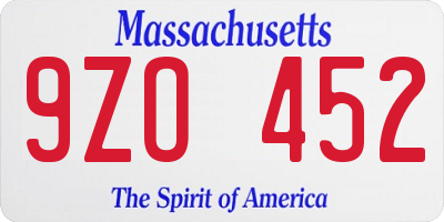 MA license plate 9ZO452