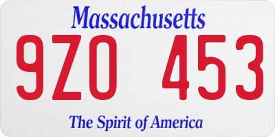 MA license plate 9ZO453