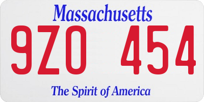 MA license plate 9ZO454