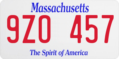 MA license plate 9ZO457