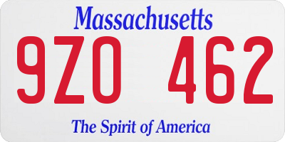 MA license plate 9ZO462