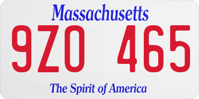 MA license plate 9ZO465