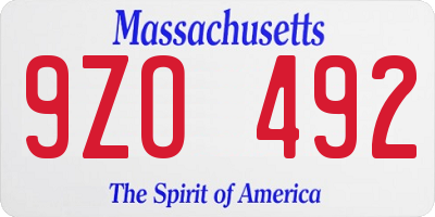 MA license plate 9ZO492