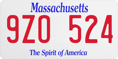 MA license plate 9ZO524