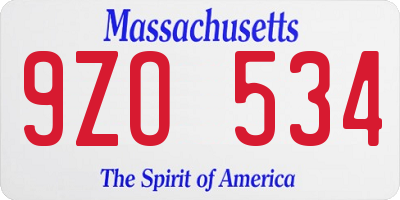 MA license plate 9ZO534