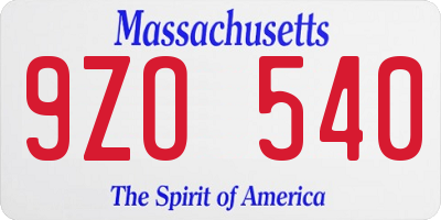 MA license plate 9ZO540