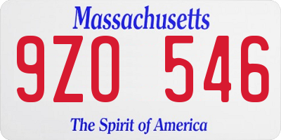 MA license plate 9ZO546