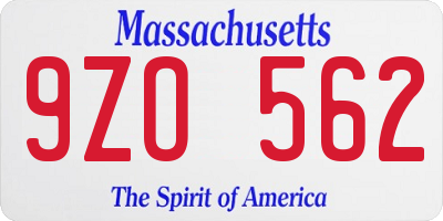 MA license plate 9ZO562