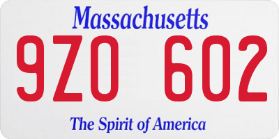 MA license plate 9ZO602