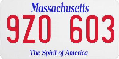 MA license plate 9ZO603
