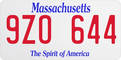 MA license plate 9ZO644