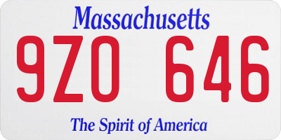 MA license plate 9ZO646