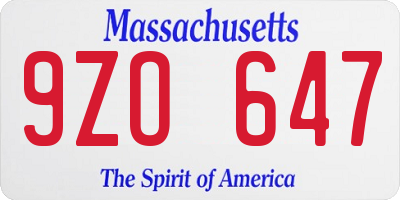 MA license plate 9ZO647