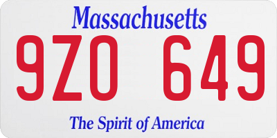 MA license plate 9ZO649