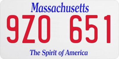 MA license plate 9ZO651