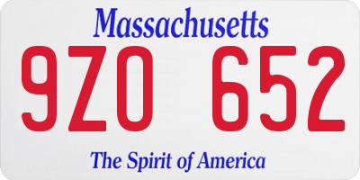 MA license plate 9ZO652