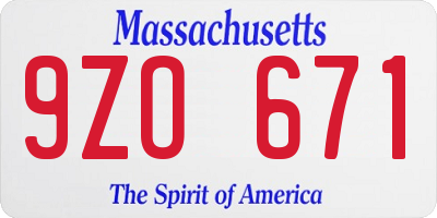 MA license plate 9ZO671