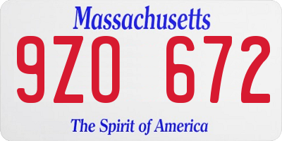 MA license plate 9ZO672