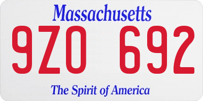 MA license plate 9ZO692